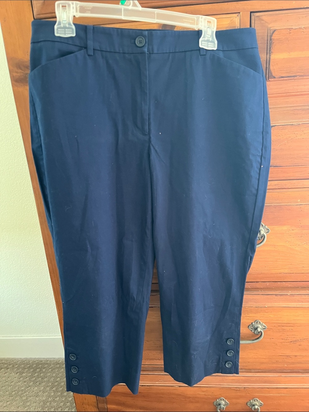 Talbots Navy Button-Hem Capri Pants Size 12 NWOT